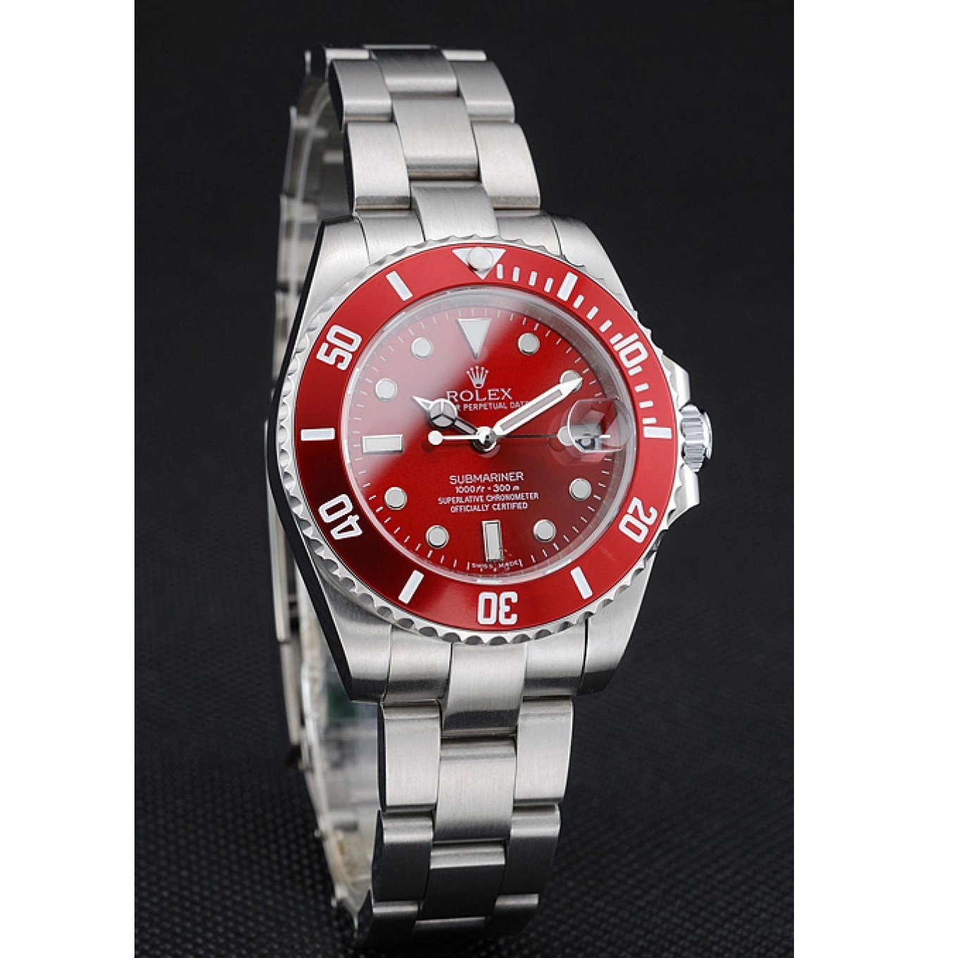 Aaa replica watch Stainless Submariner Rolex Steel Red Bracelet Dial 1454154 0725